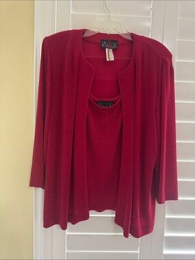 Alex Evenings Red Sparkle 2 Piece Tank Jacket Set XL Evening Party
